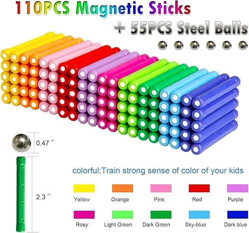 Miniatura 10 de Funifinds Bloques magnéticos de construcción de 220 piezas, juguetes educativos magnéticos, juguetes apilables, juego STEM, juguete de construcción
