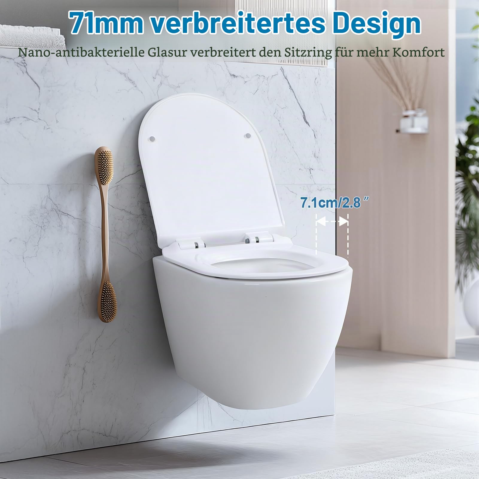 Wand WC Spülrandlos Hängend mit Softclose Sitz, Hänge WC Keramik 4L 360 Grad Wirbelspülung, Tiefspüler mit Absenkautomatik, platzsparende wandhängende Toilette 52,5 x 36 x 35 cm, 300 kg (Weiß)