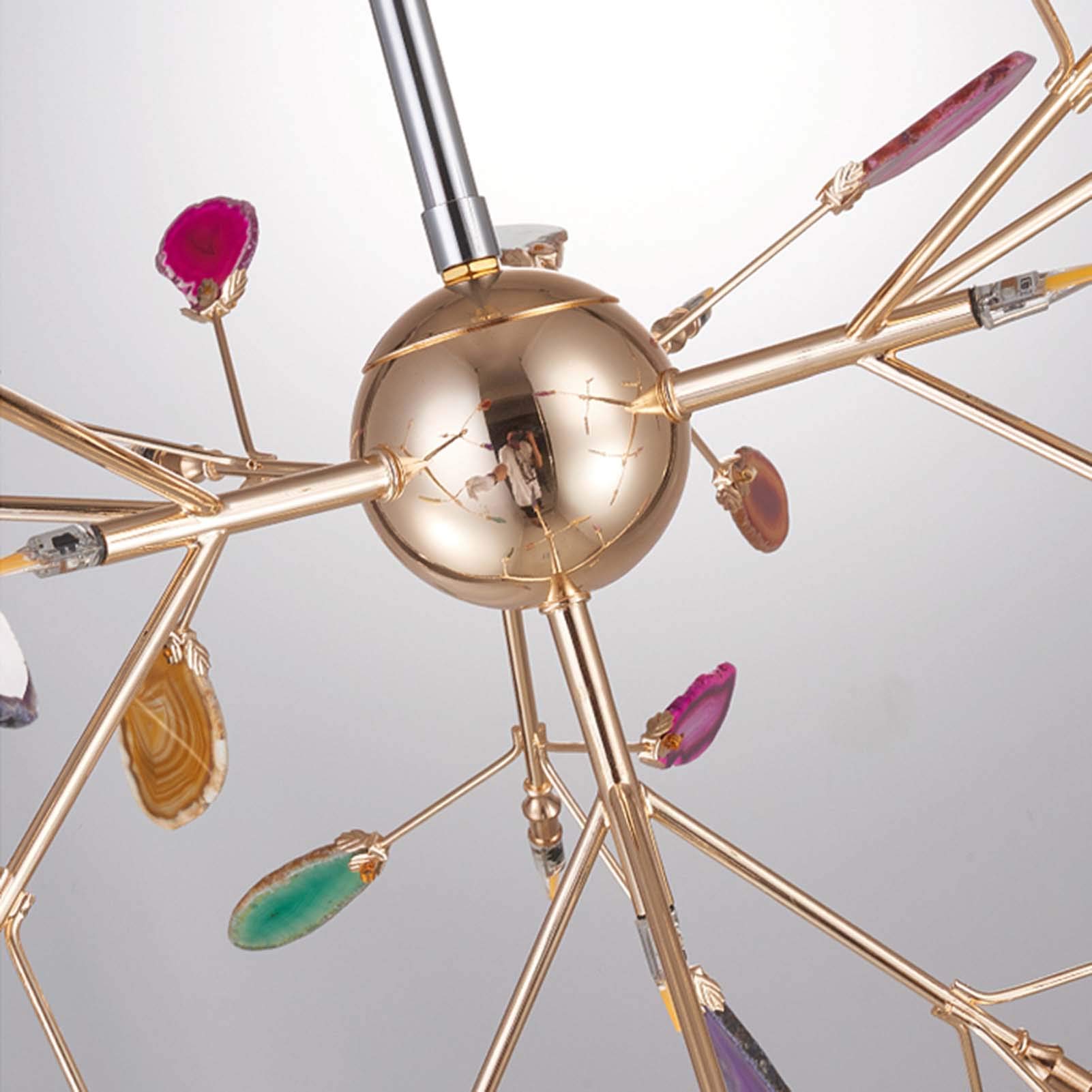 Sputnik żyrandol LED świetliki, 20 świateł, nowoczesny, agat, nordycka lampa sufitowa z regulacją wysokości, idealna na wyspę kuchenną i salon, złoty i różowy agat, 20 świateł