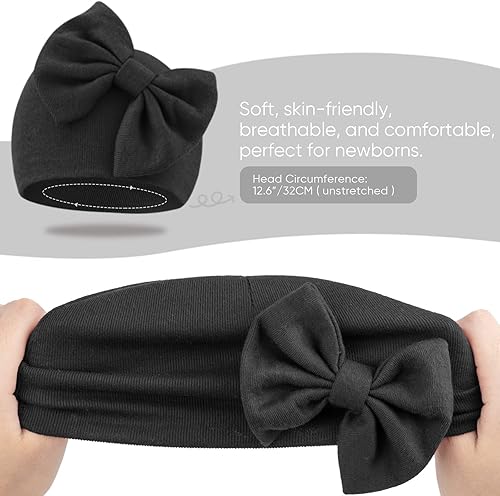Miniatura 7 de BQUBO Newborn Baby Hats Mittens Set Hospital Hat Beanie Infant Bow Hats Baby Gloves No Scratch Mittens for 0-6 Months
