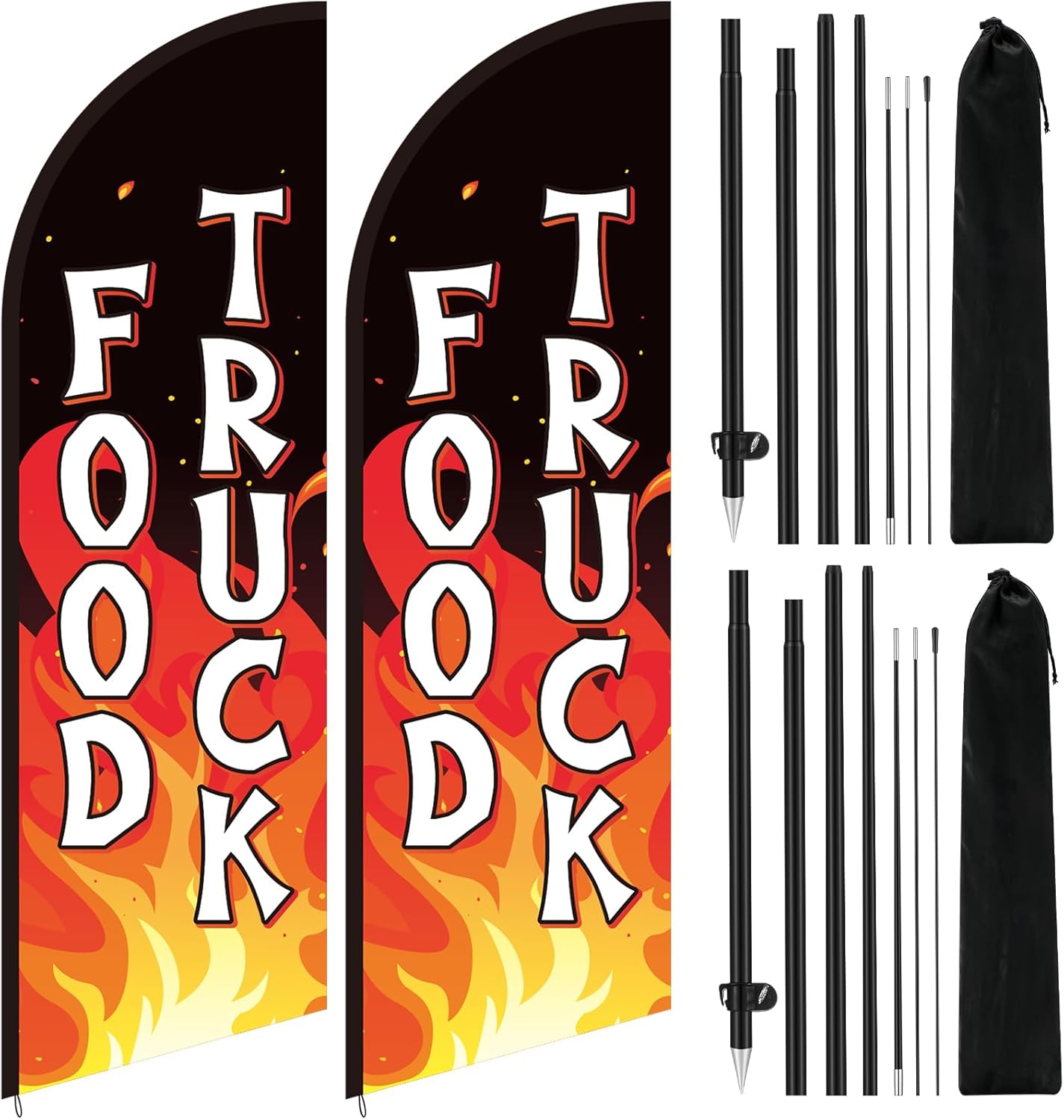 FuWeave 2 Pcs Black Food Truck Advertising Swooper Flag Banner 8.2ft Feather Flags with Pole Advertising Feather Banners Sign for Business Store