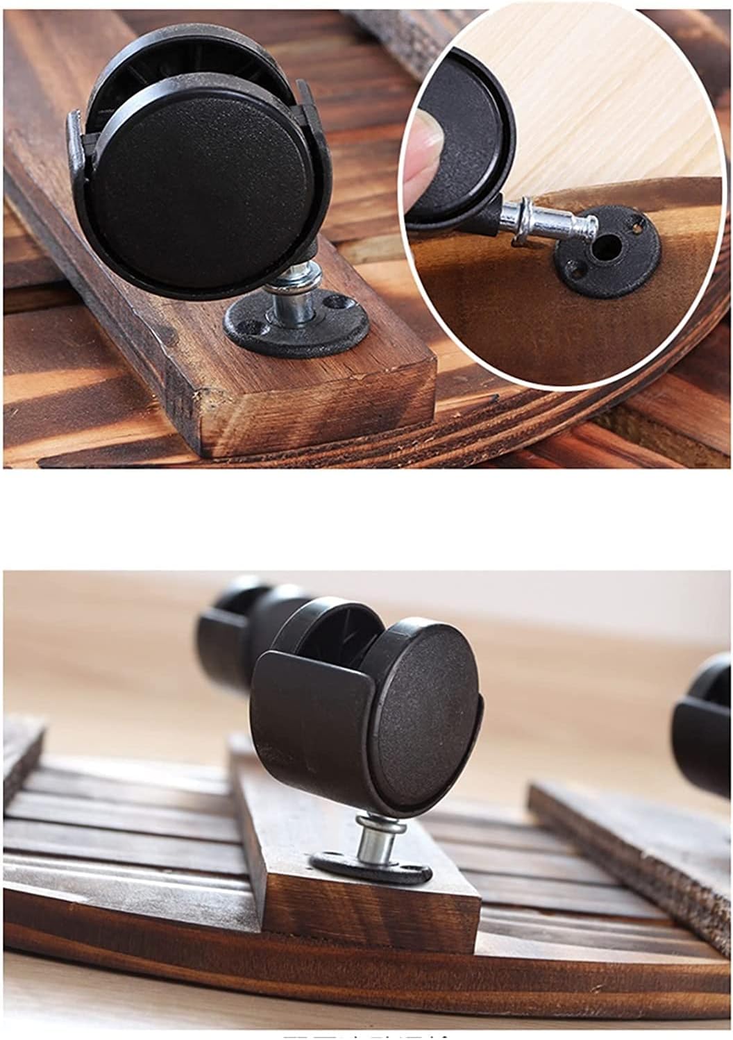 Rolling Wooden Planter Caddies Potted Plant Stand Round Flower Pot Rack Indoor Outdoor Planter Trolley with 360° Rotating Casters