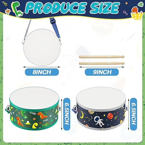 Miniatura 9 de Boao Paquete de 4 baterías para niños pequeños de 1 a 12 años, tambor de juguete de 8 pulgadas de ancho x 3.7 pulgadas de alto, tambor de madera con