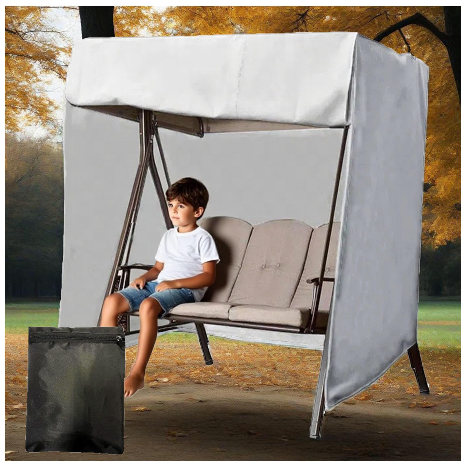 Wodoodporny pokrowiec na huśtawkę na patio, na 3-osobową, 210D, ochrona na każdą pogodę, pokrowiec na meble ogrodowe i patio, szary, 223 x 152 x 183 cm
