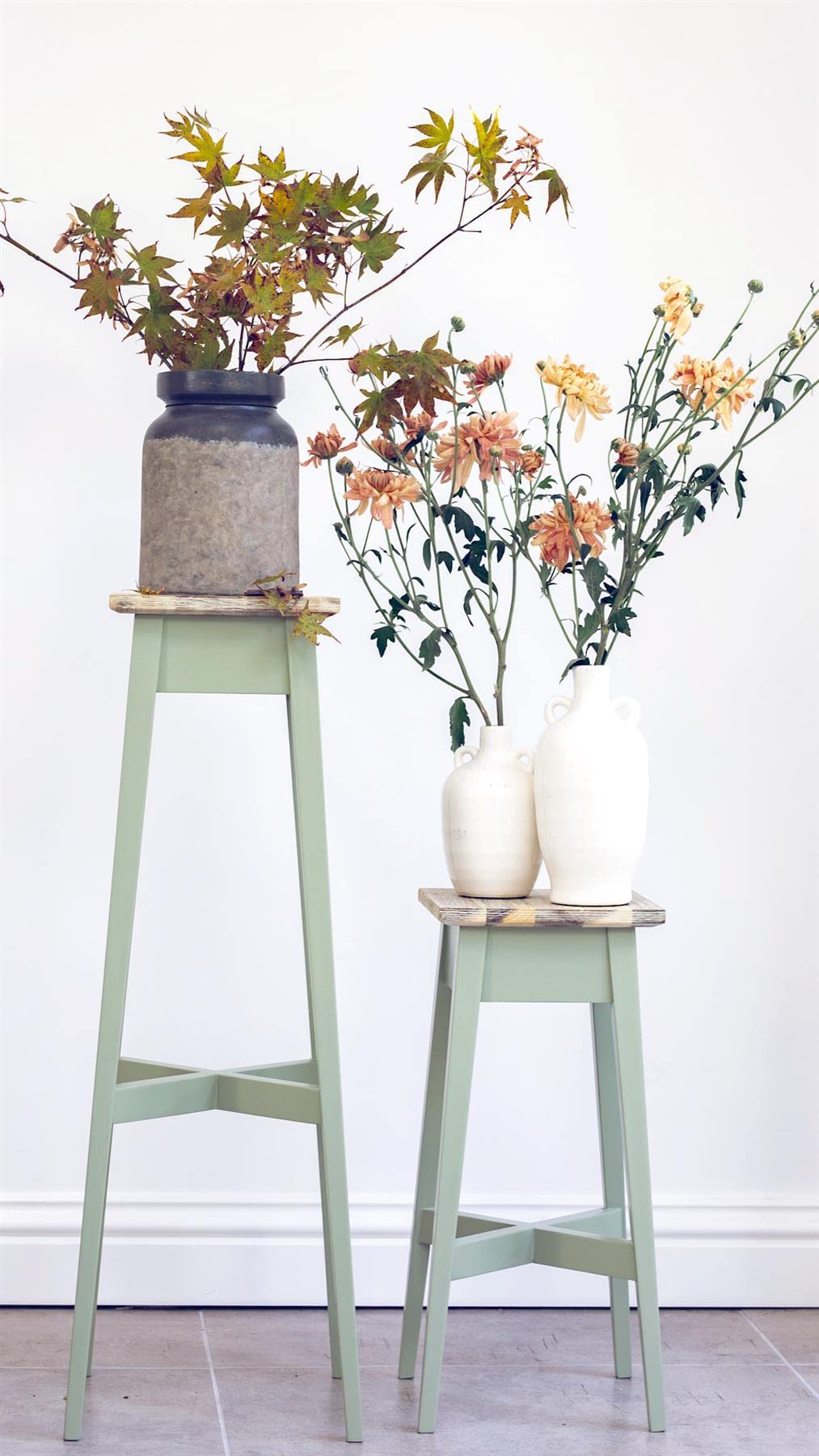 Statement Furniture Florence Plant Stand Tables Wooden Indoor Plant Stands Set of 2 in Sage Green, 2 Sizes ASSEMBLED