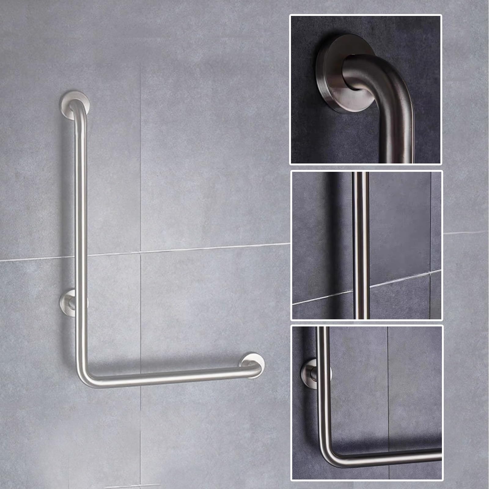 Maniglione Bagno Disabili, Maniglioni a L, Acciaio Inossidabile, Ausili for la Vita Quotidiana di Anziani Disabili(70X60cm/26x24in)