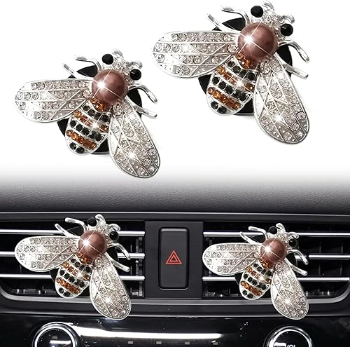 2 clips de ventilación de abeja brillantes, clip de ventilación para difusor de automóvil, decoración interior de automóvil con diamantes de