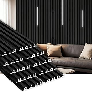 10Pack WPC Slat Wall Panels, 96 x 6.4 x 0.8Inches 3D Accent Wall Panels for Interior Home Decor, Fluted Wood Paneling for Living Room, TV Background, Office, Bedroom (Matte Black)