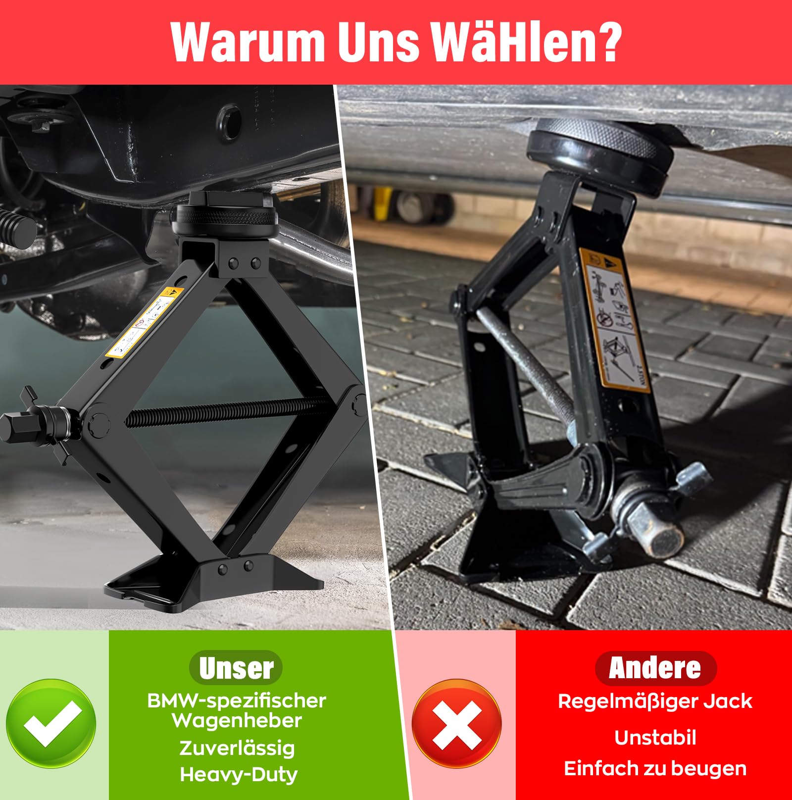 IMAYCC 2.5T Wagenheber Universelle Scherenwagenheber für BMW Auto mit 2Pcs Gummiauflage BMW, Tragbarer Wagenheber mit Radmutternschlüssel, Auto-Notfallset fürBMW Serie1/3/5/6/7/Z/X
