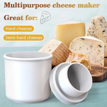 Large Cheese Mold 1/2 GAL with a Follower Press - Cheese Making Kit - Homemade Cheese Making Supplies - Molde Para Queso Fresco Casero - Cheddar, Gauda, Edammer, Parmigiano, Grana Padano