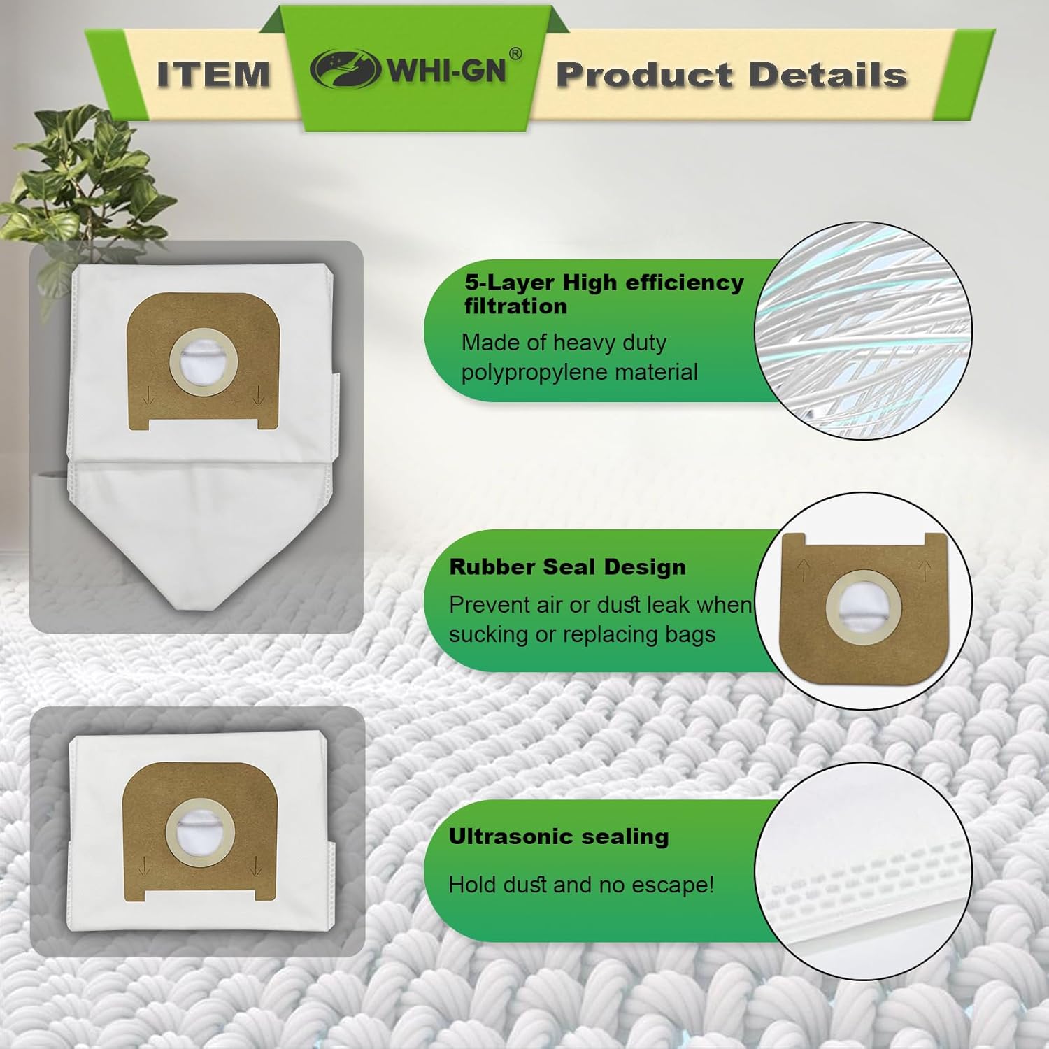 15 Pack Replacement Vacuum Bags for Prolux X8 series Backpack Vacuum Cleaners, HEPA Material