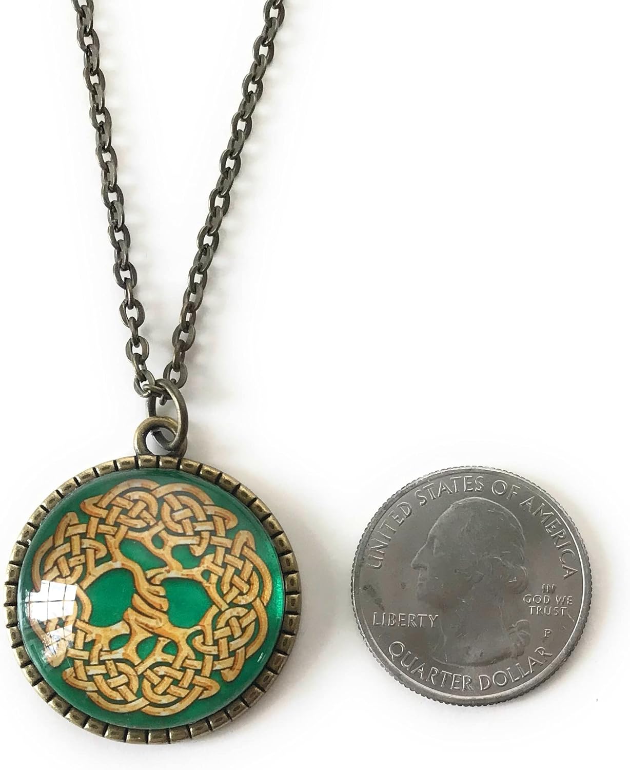 Tree of Life Necklace - Green Celtic Knot Pendant - Cabochon Jewlery for Women - Fern and Filigree - Image 2