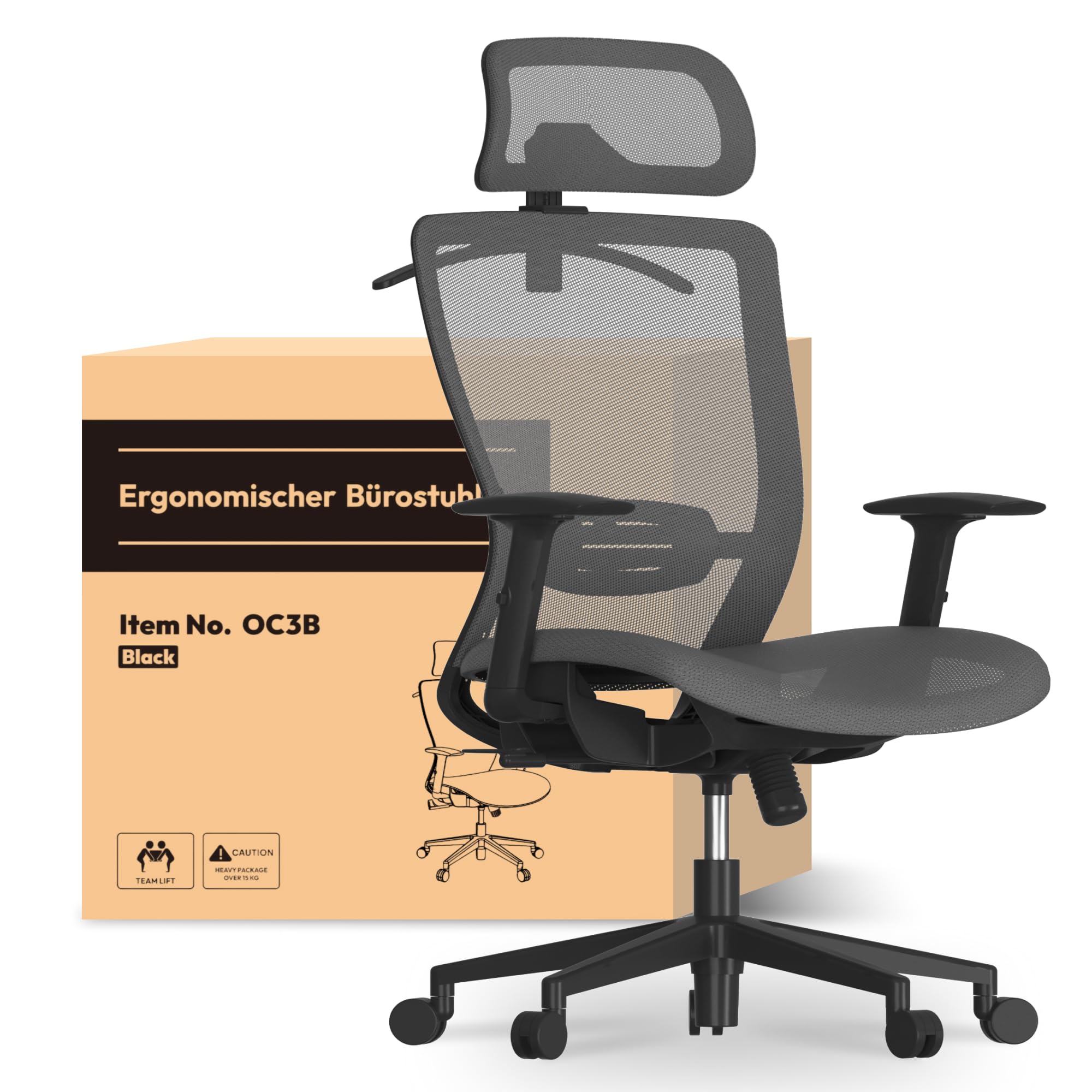 FLEXISPOT OC3 Ergonomic Office Chair Desk Chair Computer Chair Height Adjustable Seat Headrest Armrest Lumbar Support Caster Wheels Task Chair (Grey) — image 1