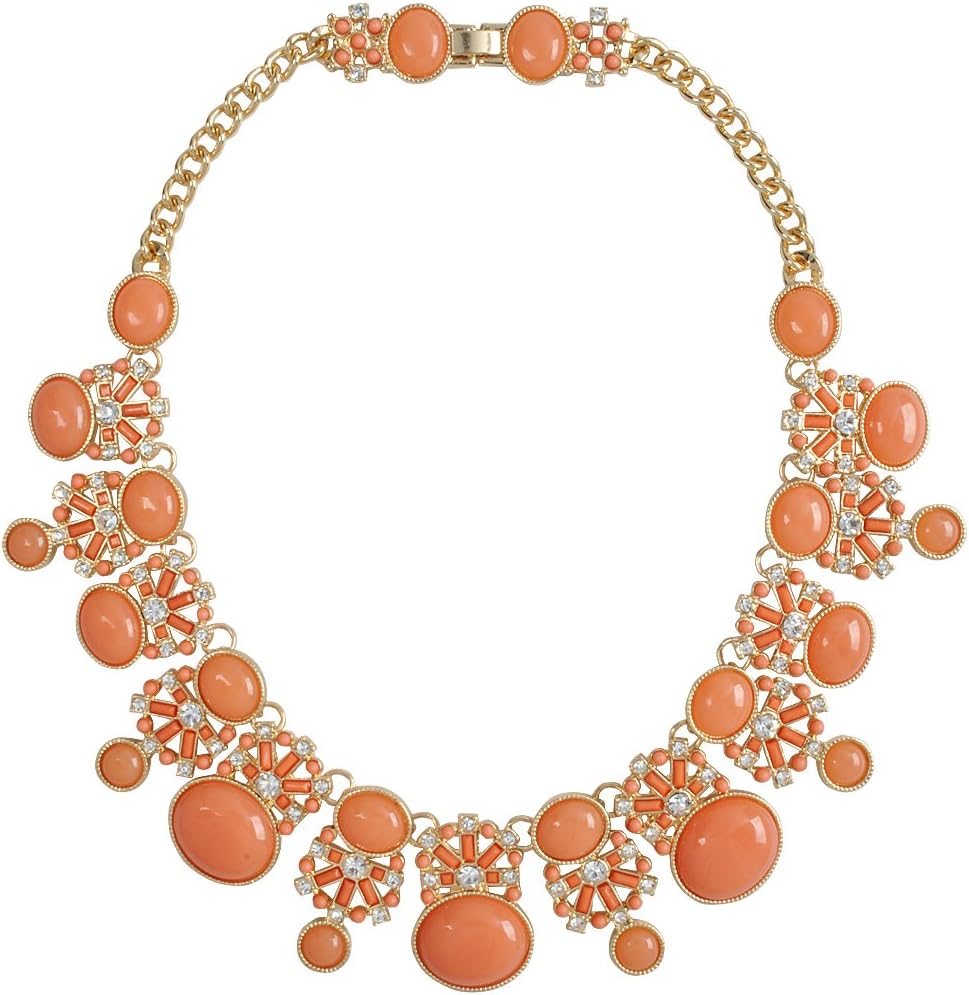 Jane Stone Fashion Orange Bib Bubble Chunky Choker Necklace Tiny Beads Great Quality Jewelry for Women(Fn0637-Orange)