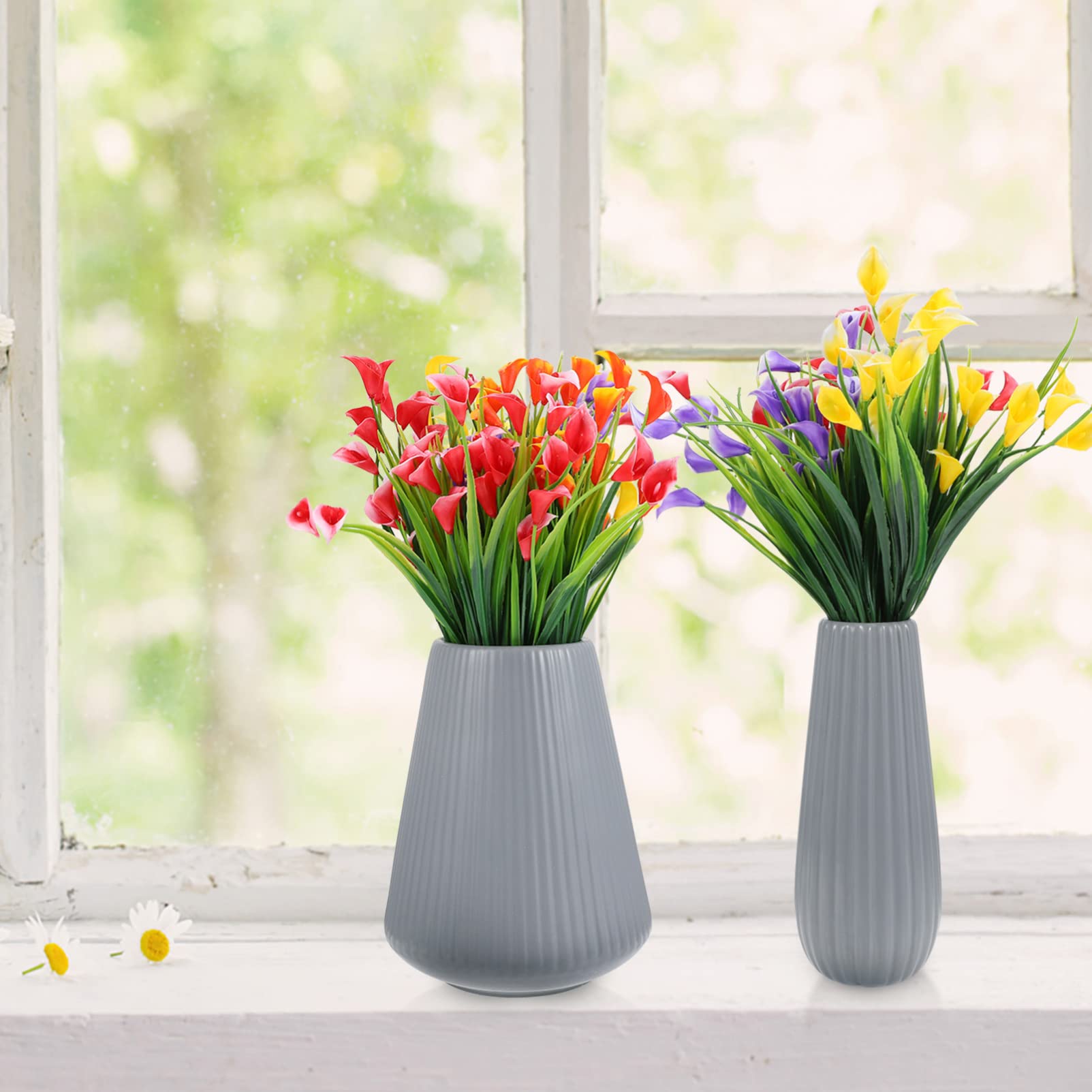 Vaso in Ceramica per Fiori 2 Pezzi, Stile Costiero | Finitura Opaca, per Casa e Balcone, Oggetto Decorativo da Tavolo, Presenza Artistica Raffinata