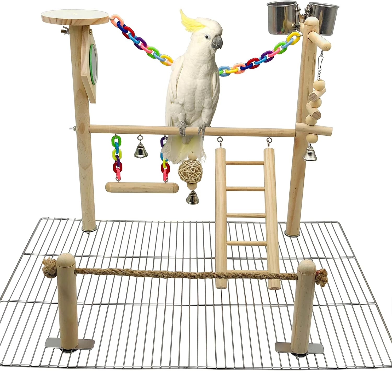 Bird Playground for Top of Cage, Parrot Gym Hanging Chewing Toys, Cage Top Play