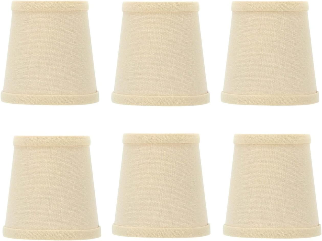 Upgradelights 4 Inch Beige Linen Barrel Drum Clip On Chandelier Shades (Set of 6) 3x4x4