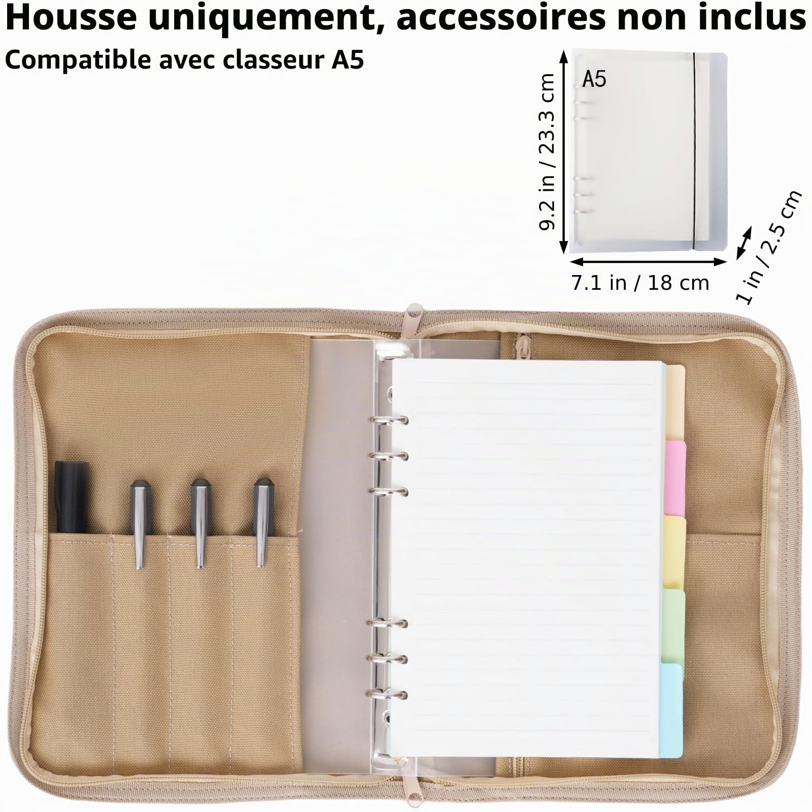 VEPKOIT Housse de carnet tactique avec fermeture éclair pour dossiers, classeur OCP, organiseur de portefeuille tactique et couverture de classeur A5, 17,8 x 22,9 cm, résistante aux intempéries