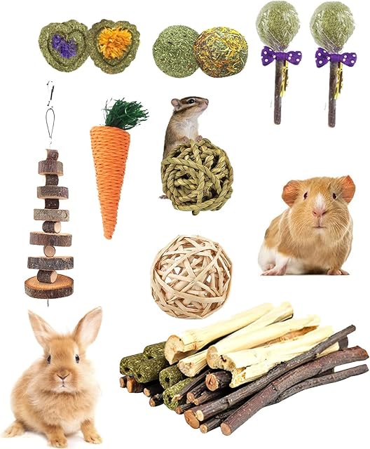Jmiao 31PCS Rabbit Chew Toys Bunny Chew Toys,Guinea Pig Toys Boredom Breaker,Hamster Chew Toys For Guinea Pigs, RabbitsSyrian Hamsters, Chinchillas