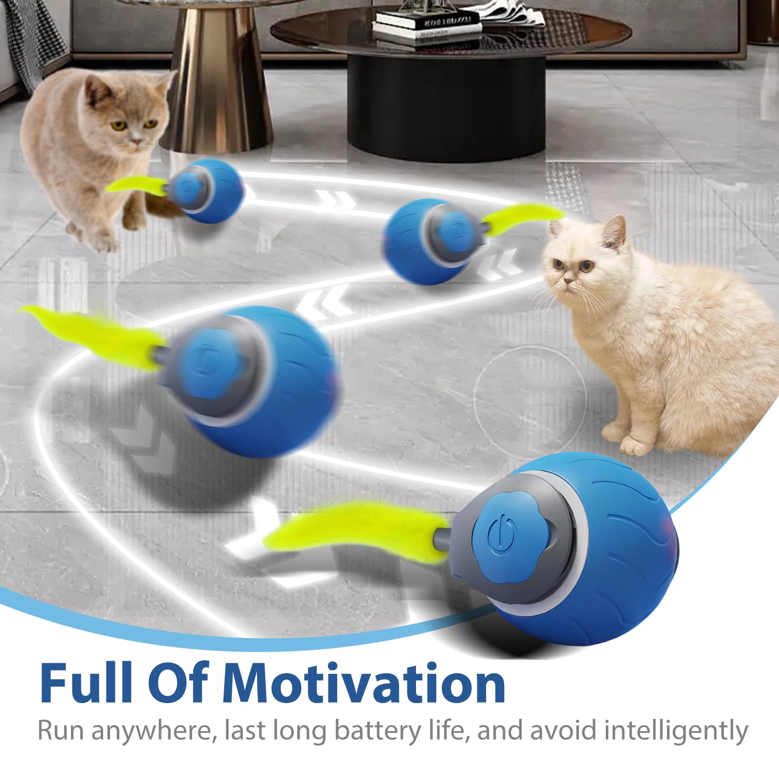 Lotnery 2Pcs Speedy Tail Cat Toy, Automatic Moving Cat Toy Ball with 3 Play Modes - Image 4