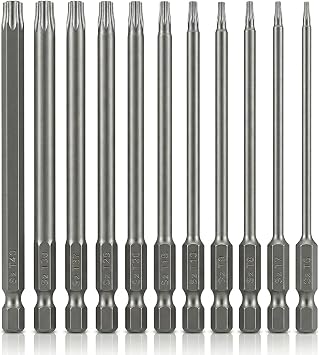 VESTTIO Torx g venlik tornavida ucu seti, 11 adet, 1/4 in  alt gen  aft 4 in /100 mm uzunluk S2  elik kurcalamaya dayan kl  y ld z 6 nokta, m knat sl  tornavida, matkap darbeli matkap i in