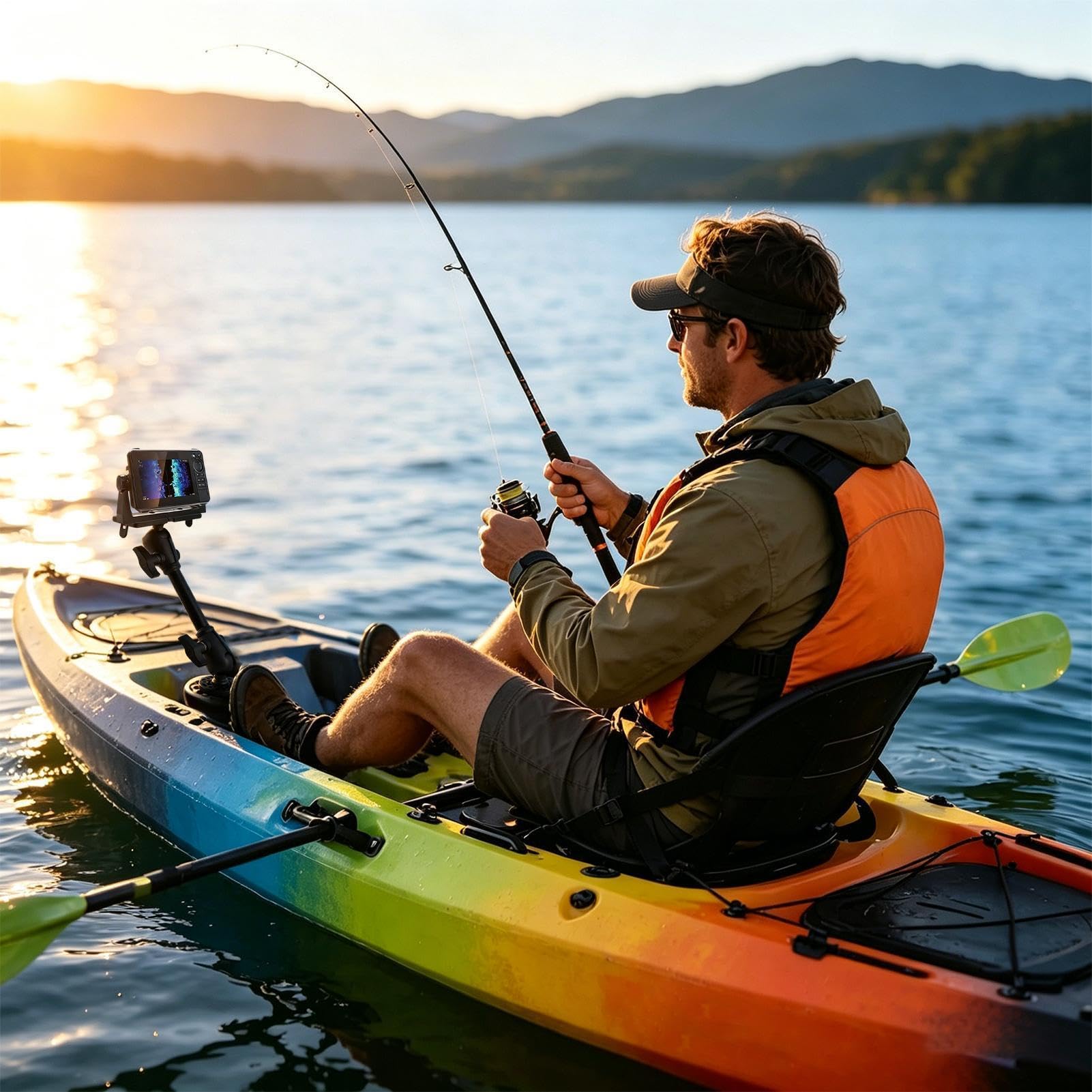 Fischfinder-Halterung für Kajak 360° drehbare elektronische | Echolot-Halterung mit Verlängerungsstab für Sportfotografie Outdoor-Aktivitäten Meer Fluss See Boot und zum Angeln