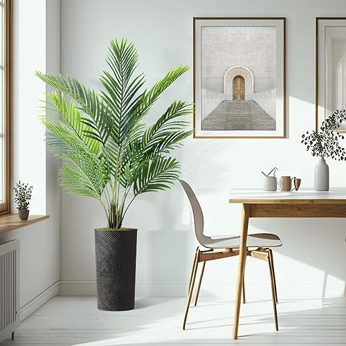 Miniatura 6 de Árbol artificial en macetero geométrico en espiral, palmera tropical areca artificial de seda para decoración del hogar en interiores y exteriores,
