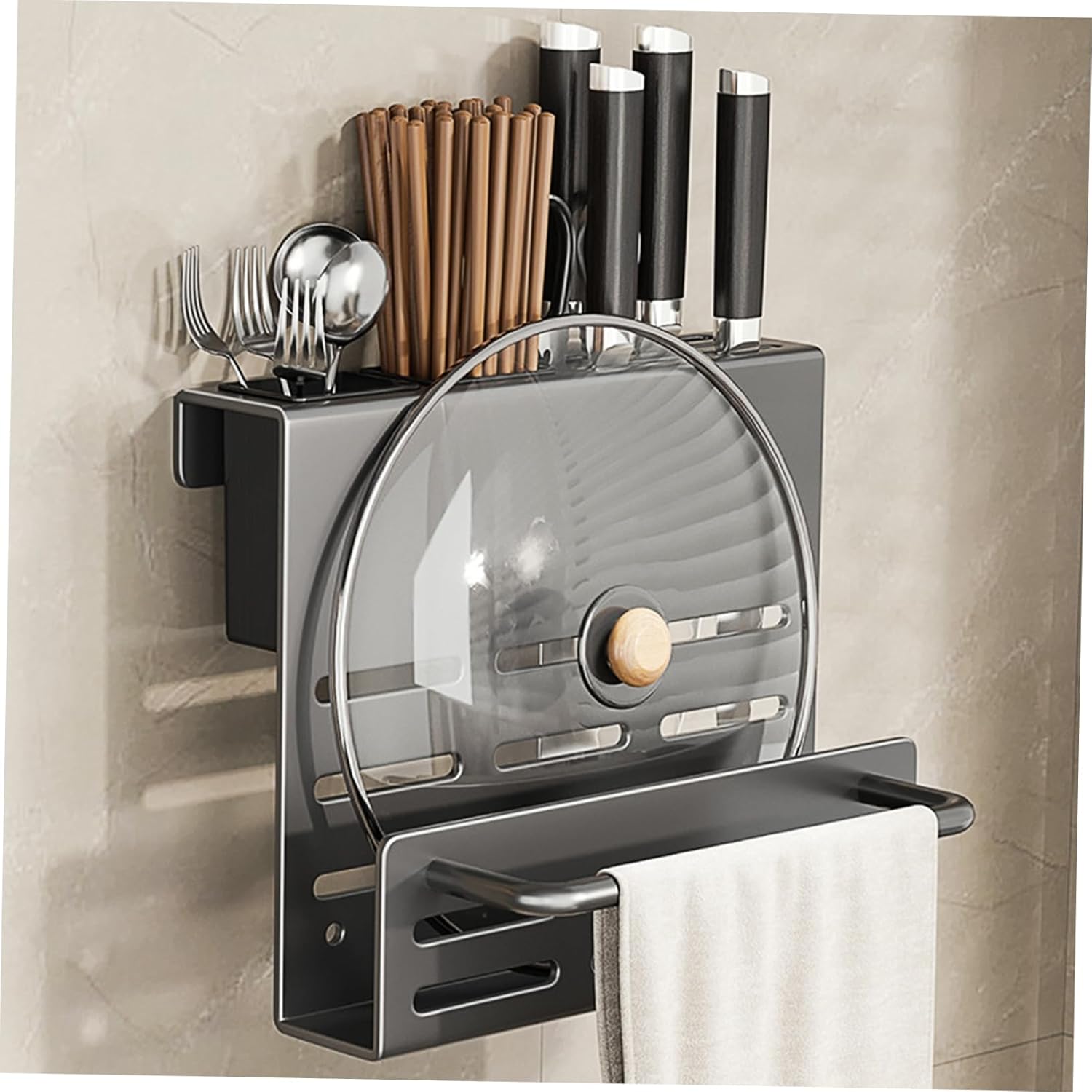 Wall Mount Chopstick Holder Multi-function Cutting Board Organizer for Kitchen Storage Cutlery Holder Space-saving Design for Decor