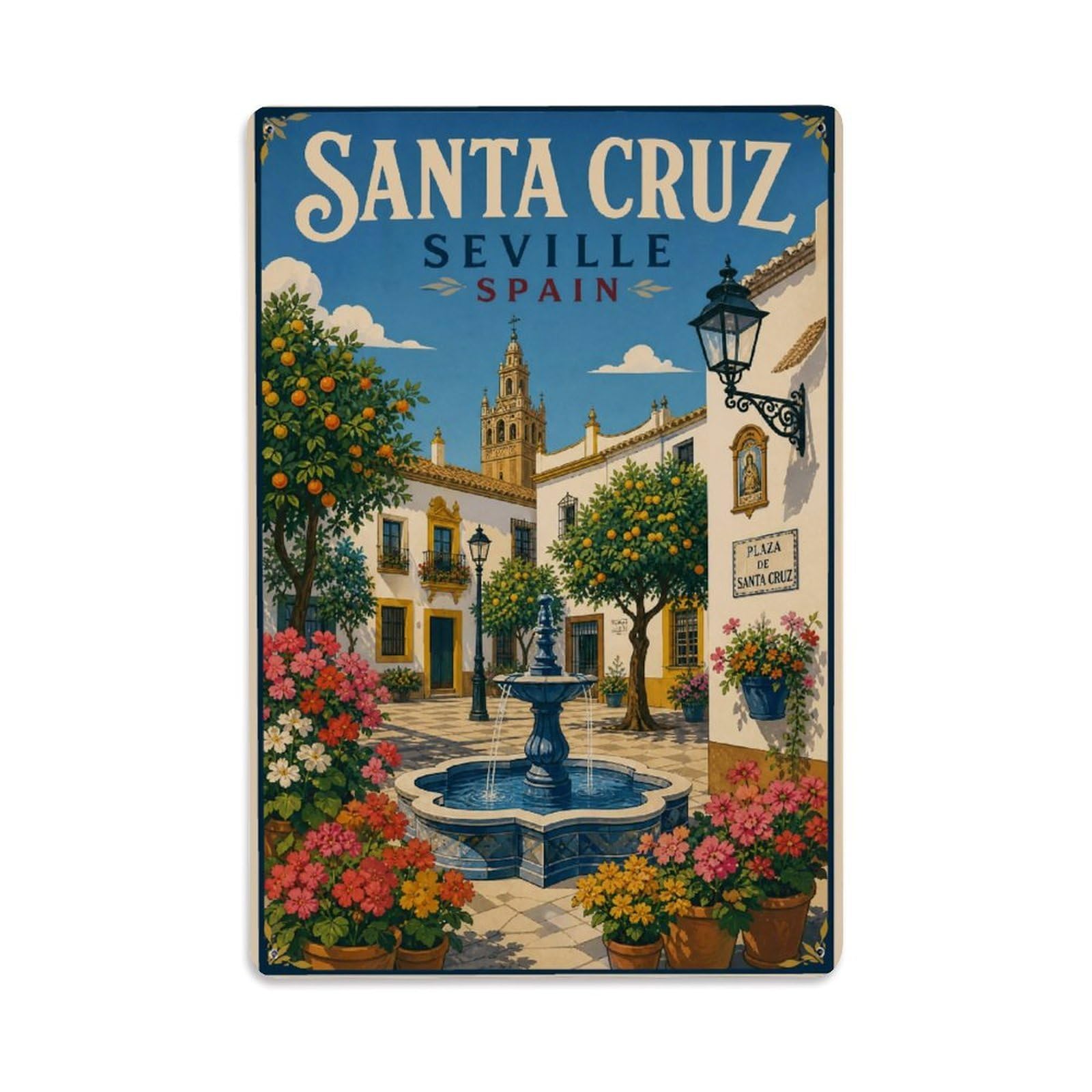 Metal Tin Sign Spain Vintage Travel Santa Cruz