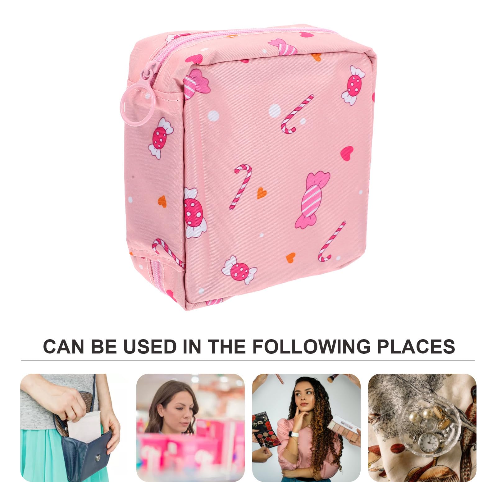 Bolsa de Almacenamiento para Higiene Menstrual Grande de Poliéster Rosa | Portátil y Multifunción, Uso Escolar y Exterior, Estilo Chic y Bonito para Chicas