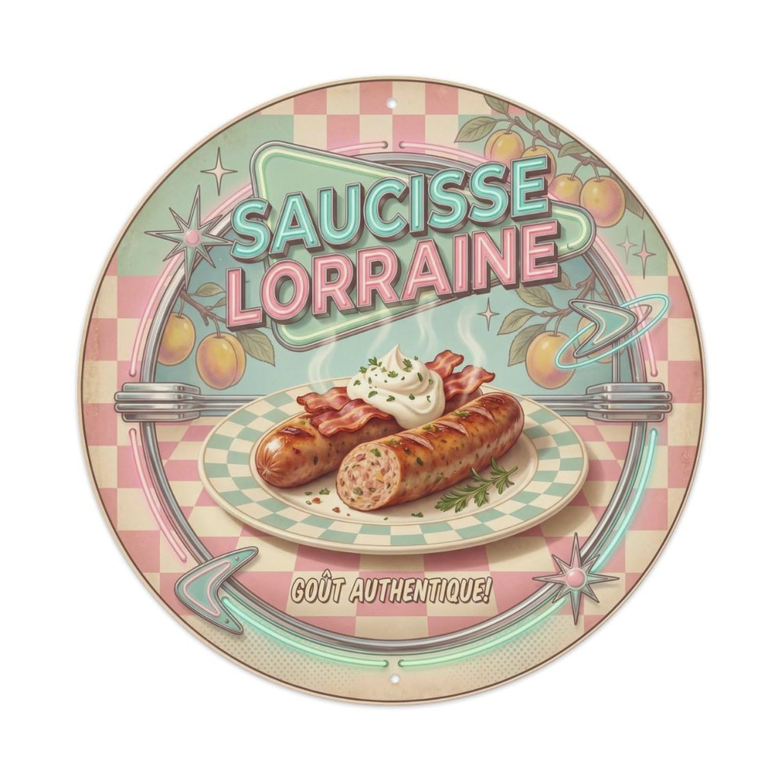 France Lorraine Saucisse Cuisine Travel Smoked Bacon Metal Tin Sign