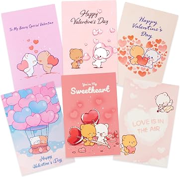 Milkmochabear Valentines Day Card 6-Pack Bundle Authentic Merchandise 4" x 6" Inch Blank Inside Milk and Mocha Greeting Cards White Envelope Unique Designs for Family Friends Partners Cute Adorable