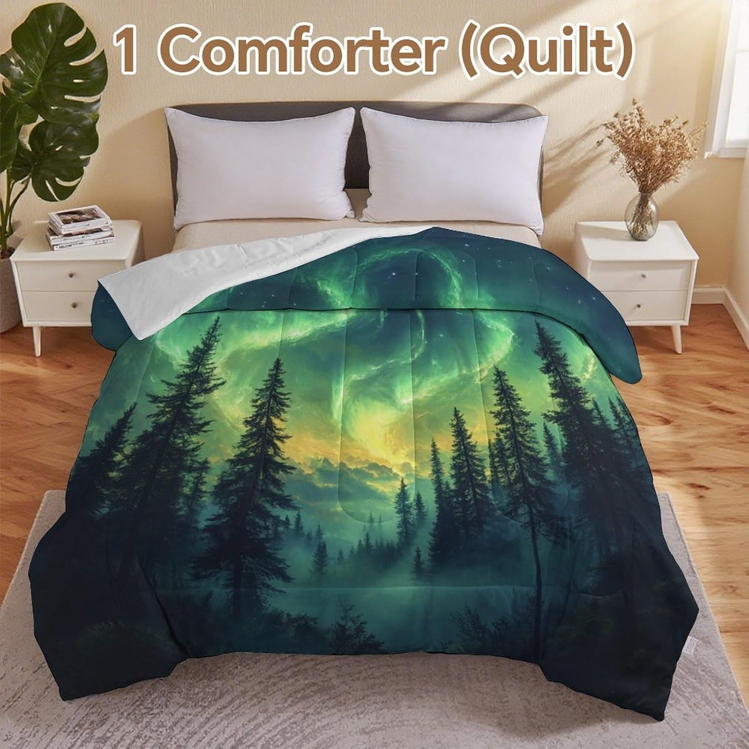 Aurora Forest Night Comforter Bedding Heavy Bed Blanket Soft Warm Fluffy All Seasons Only Quilt 155x220cm