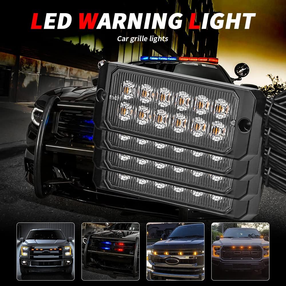 48LEDs Super Bright LED Emergency Strobe Warning Lights Kit for Cars, Caution Hazard Beacon Light Bar LED Emergency Strobe Flashing Safety Lights with 18 Different Flashing (Blue)