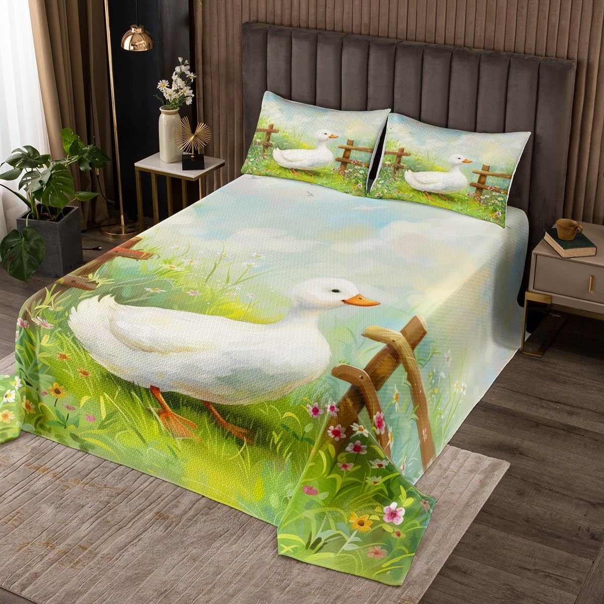 Homewish Cartoon Peach Bedspread Twin Size,Delicious Fruits Pattern Bedding Set,Kids Girls Boys Room Decor,Watercolor Tropical Sweet Fruits Quilt 2Pcs,White Modern Boho Coverlet Set,1 Pillowcase