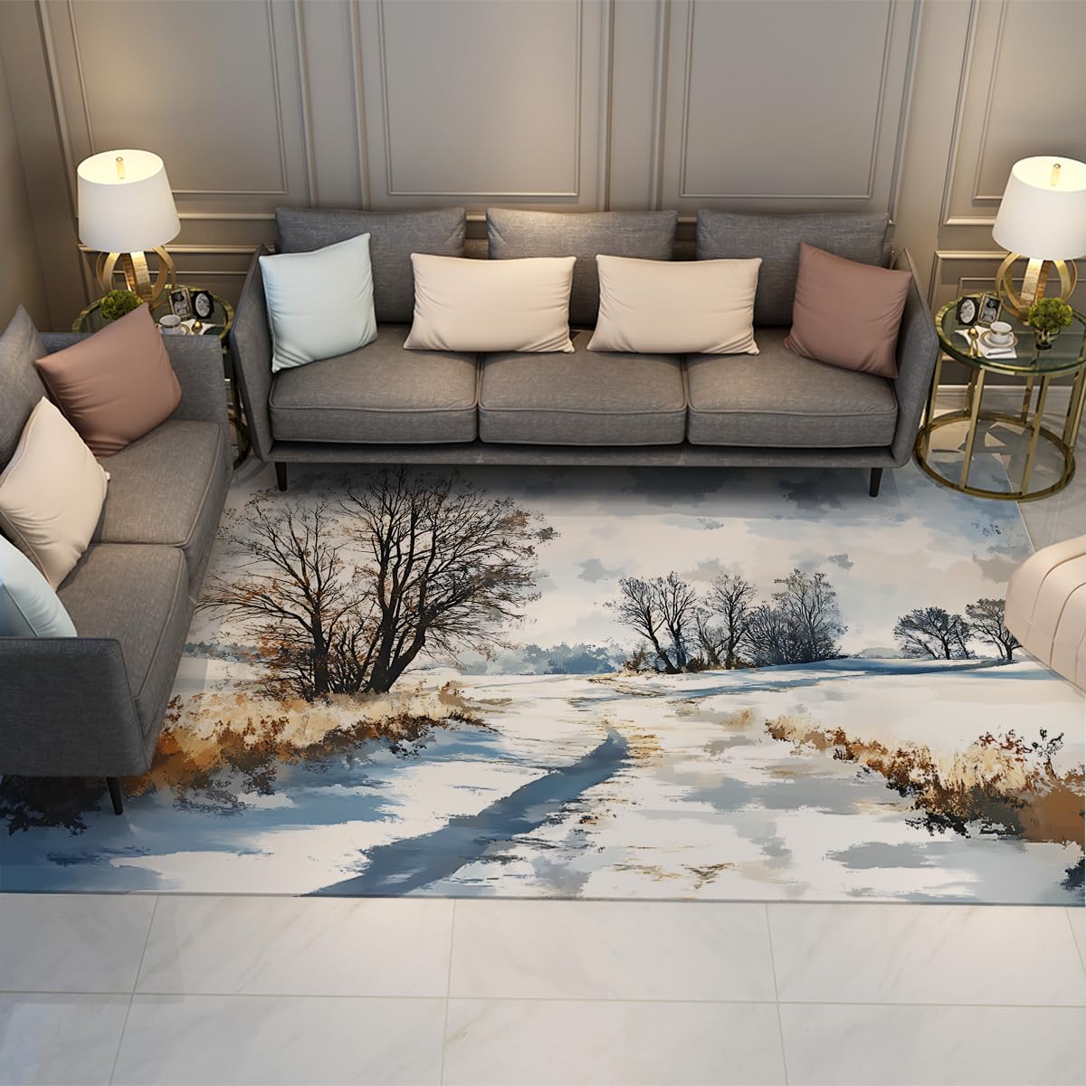 Tapis décor neige 90x150 pour chambre bébé | Ambiance cocooning