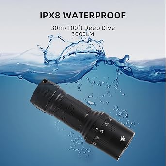 Dive Light Scuba Diving Flashlight, Super Bright Waterproof Torch, 5 Modes Underwater Lights, Scuba & Snorkeling Safety Dive Lights for Night Diving(Black)