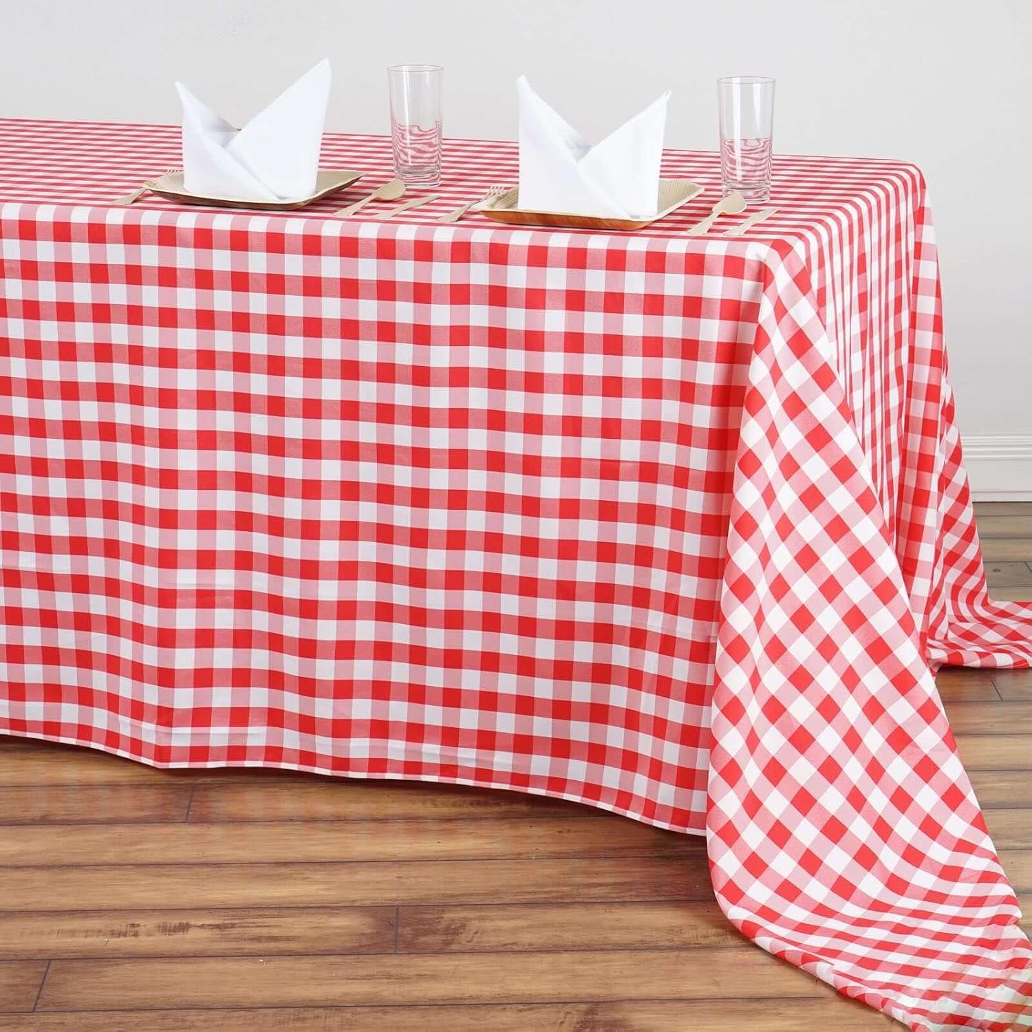 Efavormart Perfect Picnic Inspired Red/White Checkered 90x156 Polyester Tablecloths for Party Event Décor