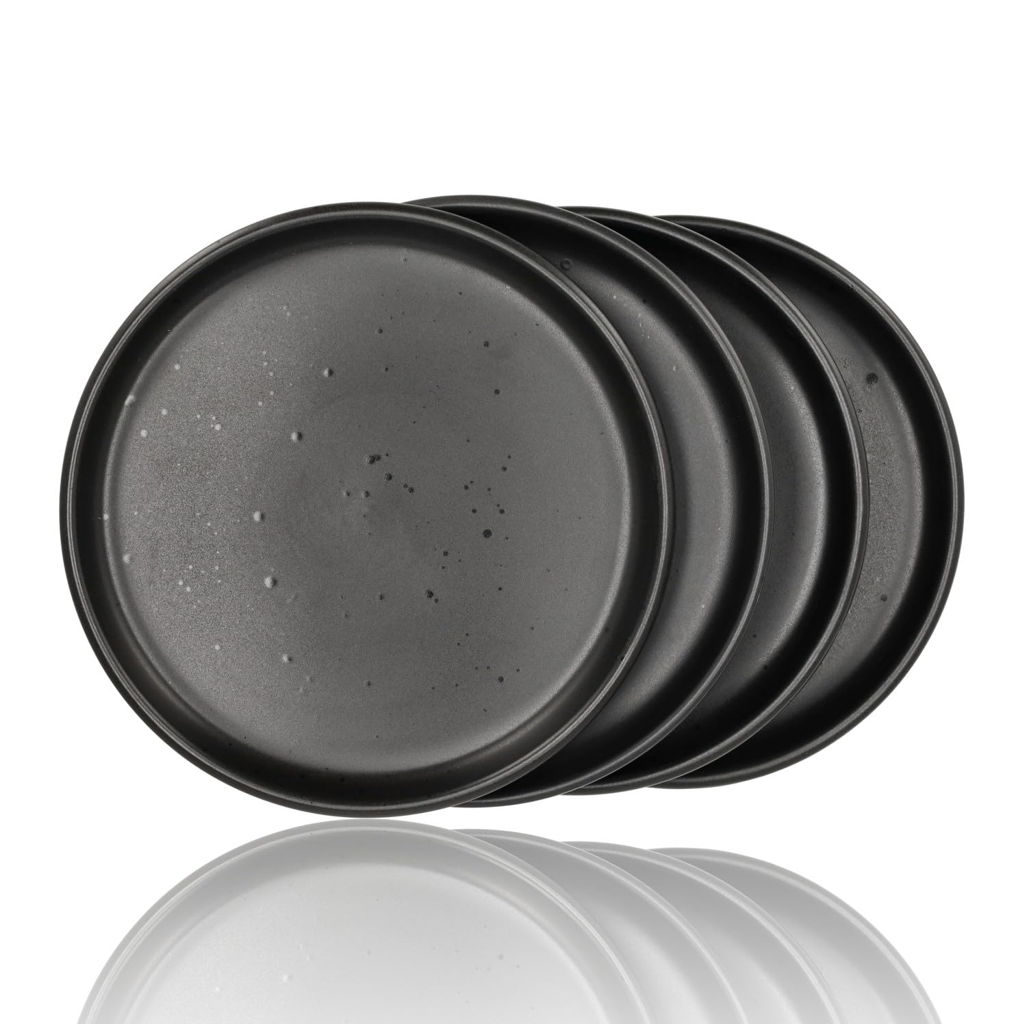 Assiettes à petit-déjeuner noir mat de 20cm en céramique mouchetée tendance pour cuisine