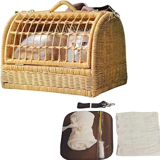 Cat Carriers for Cats Under 16.5 lbs Washable Cat Backpack Carrier for All Seasons, Portable Outdoor Breathable Pet Carrier Backpacks for Cats Dogs, Cat Crate Rattan Handwoven