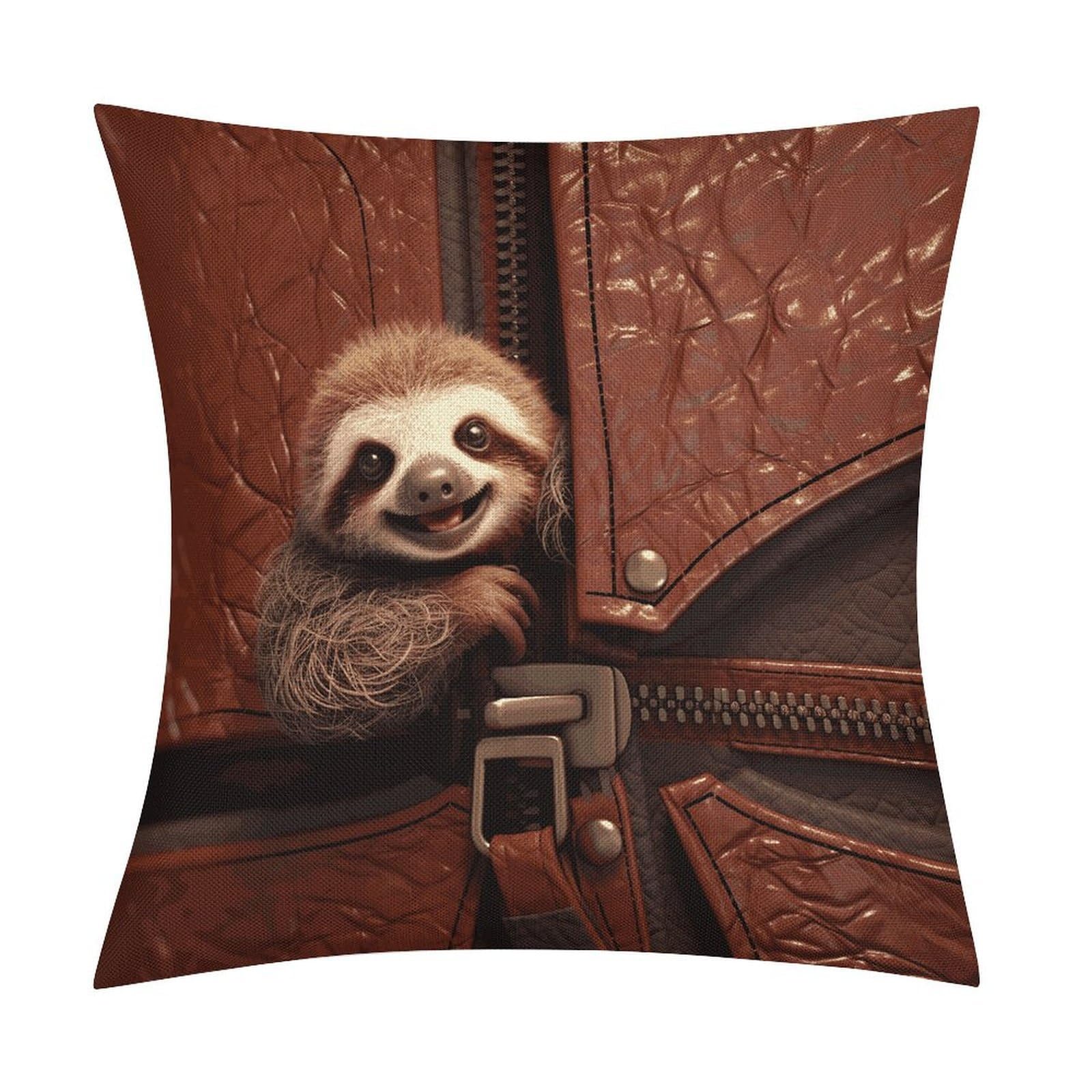 Adfgyerh Style Sloth On Zipper Pillow Covers Soft And Comfortable Invisible Zipper ，Home Decor 18X18 Inch Edging Technology，Throw Pillow Covers For Couch Sofa Bedroom Living Room.