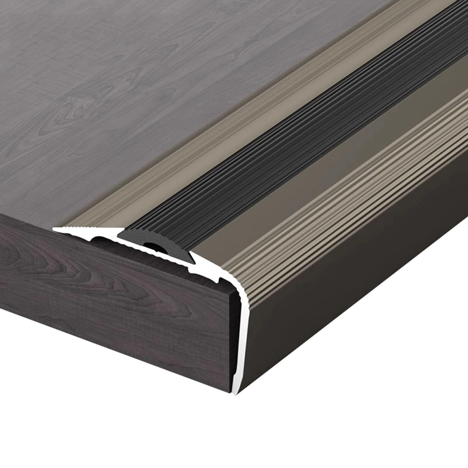 Protecteur de bord de marche en aluminium avec caoutchouc PVC, garniture de nez de marche antidérapante en forme de L for escaliers intérieurs/extérieurs(Black,110x5.2x3.2cm)