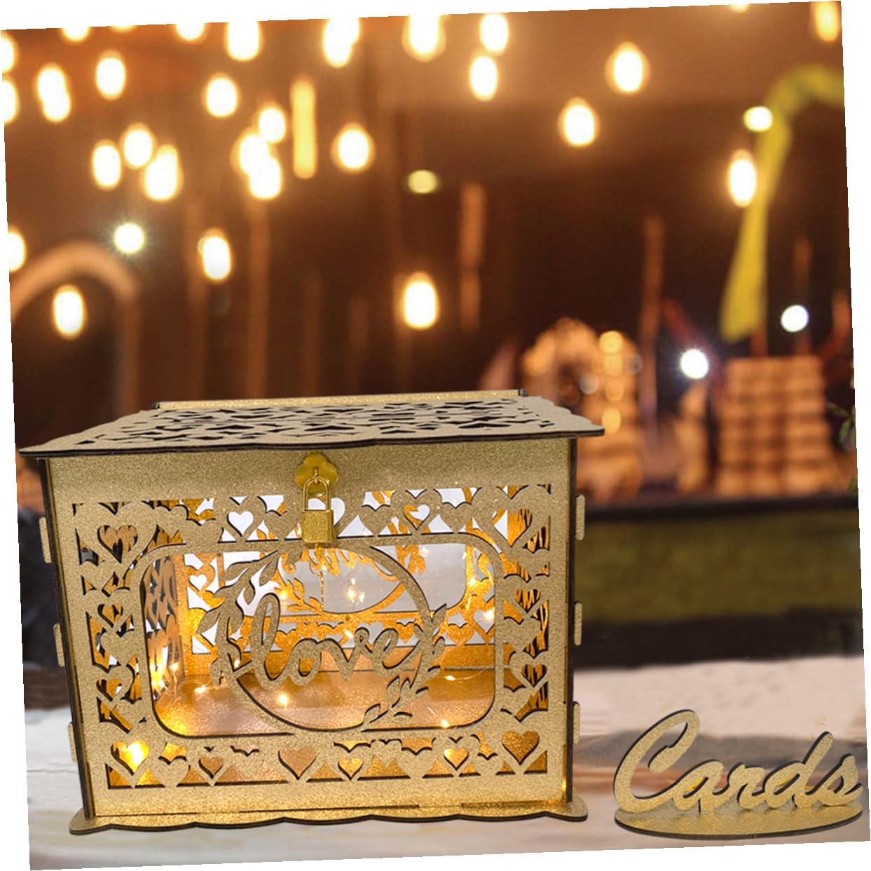 BESPORTBLE Wooden Hollow Card Box Portable Greeting Cards Container Anniversary Wedding Decoration Storage Box for Birthday Party Event