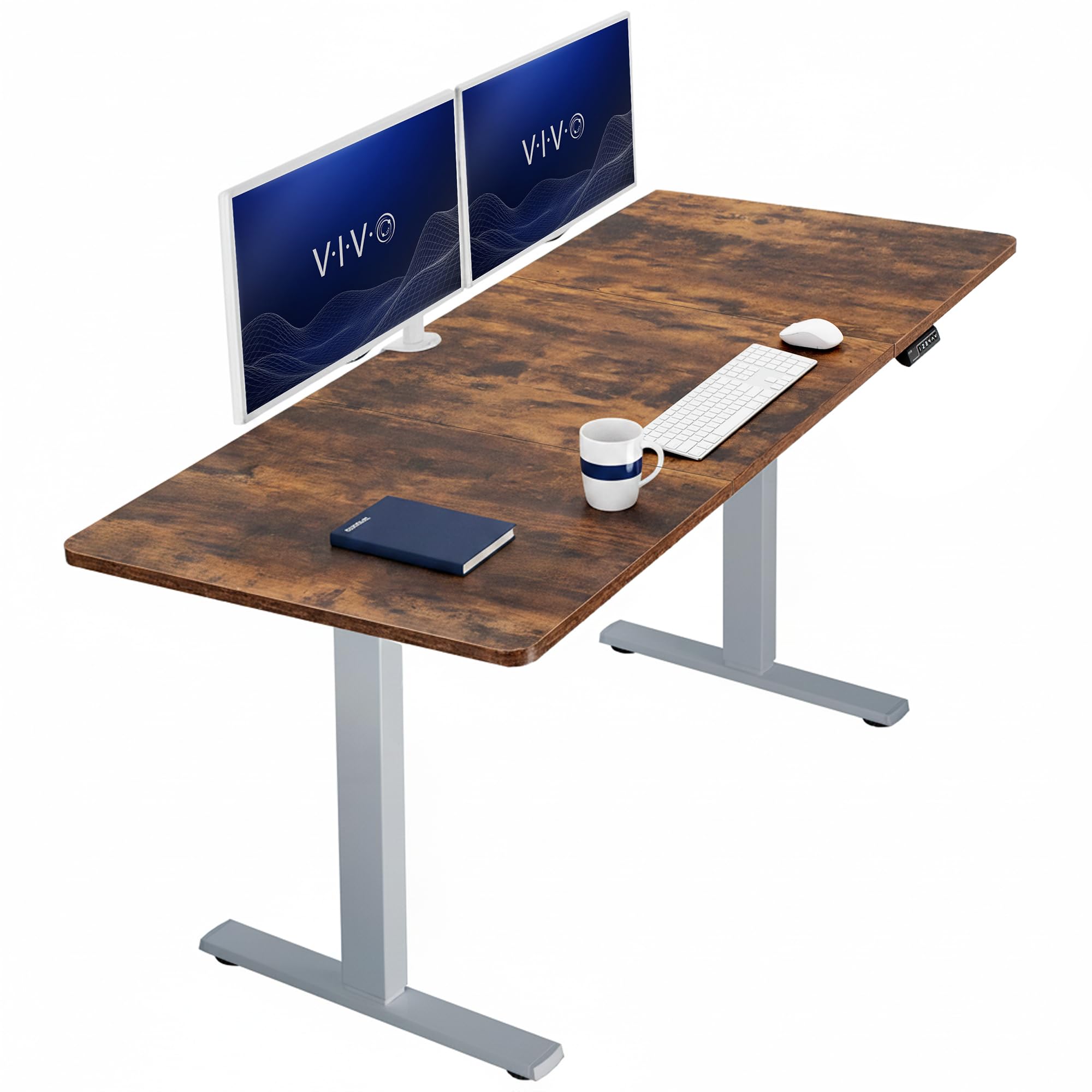 VIVO Rustic Vintage Brown 71 x 30 in Standing Desk, DESK-KIT-1G7N | Electric, Holds 220 lbs, Sit Stand, Height Adjustable, Extra Deep Table Top, Memory Presets, 1B Series, Gray Frame
