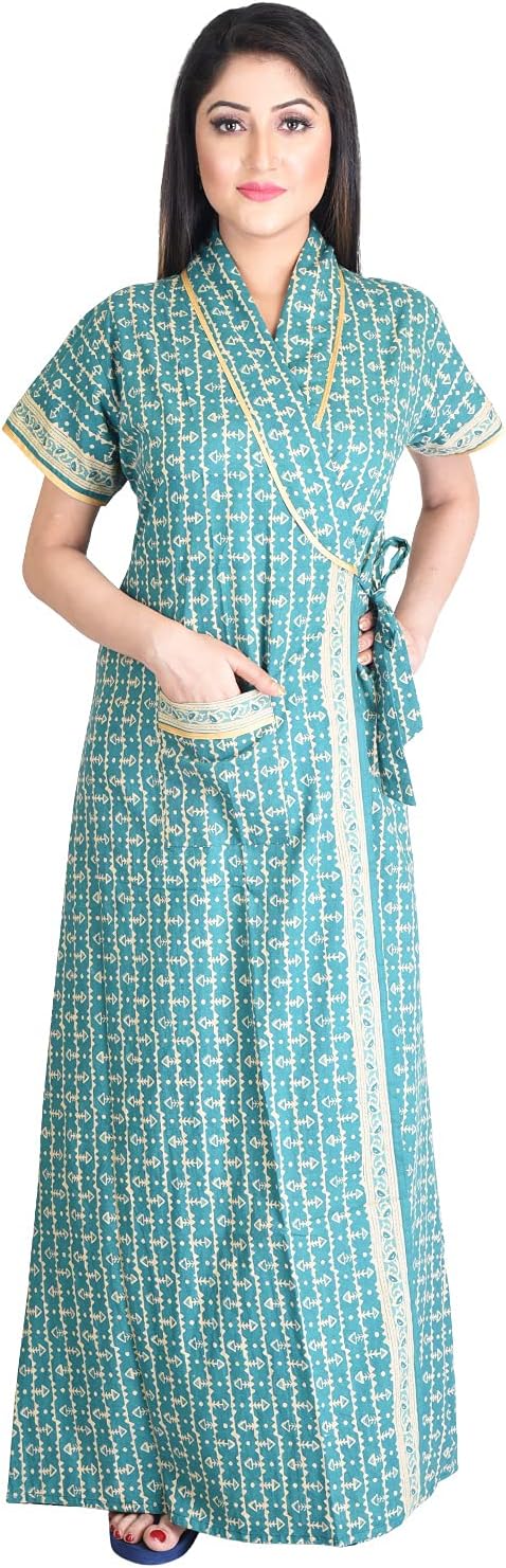 bellamy Cotton Robes,Housecoat, Nighty, Sleepwear, Night Gown for Women Ladies House Coat, Front Open Adjustable 18-Parent