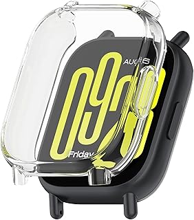 جراب ساعة في فولت متوافق مع ساعة ريدمي ووتش 5 اكتيف، غطاء مرن من البولي يوريثين الحراري مع طبقة حماية زجاجية، مقاوم للصدمات، مقاوم للخدش، سهل التركيب والازالة، تصميم انيق (شفاف)