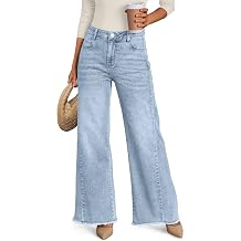 Trendy Queen Womens Wide Leg Jeans, Relaxed Loose with Raw Hem Pants