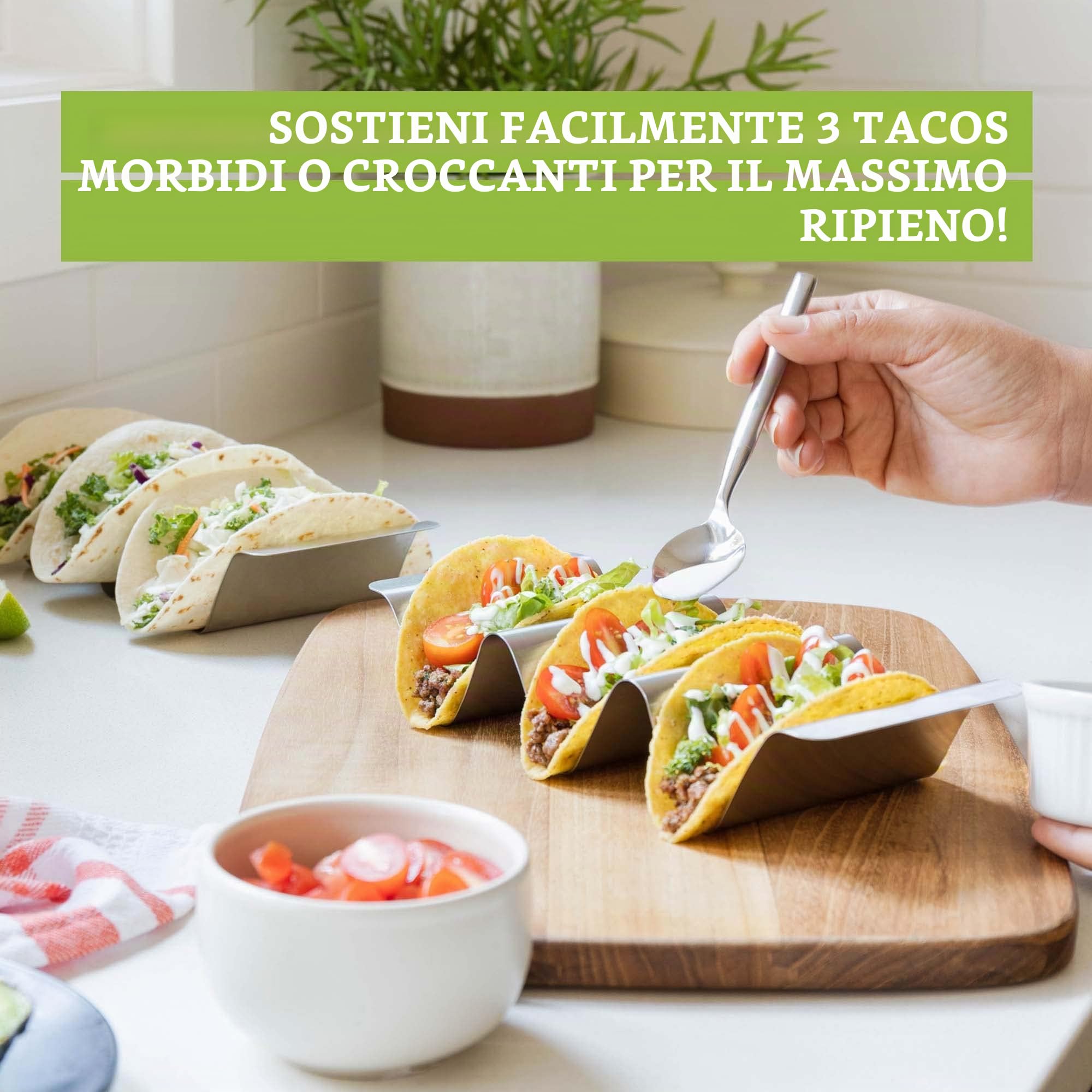 Porta Tacos Acciaio con Base Scanalata, Set 6 per Tacos Messicani e Tortilla, Ideale come Chef Accessori e Accessori Griglia per Forno o BBQ