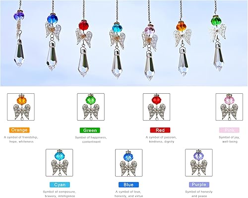 Miniatura 8 de 7pcs cristal guardián ángel atrapasoles colgante lámpara de cristal gotas carámbano prismas colgantes