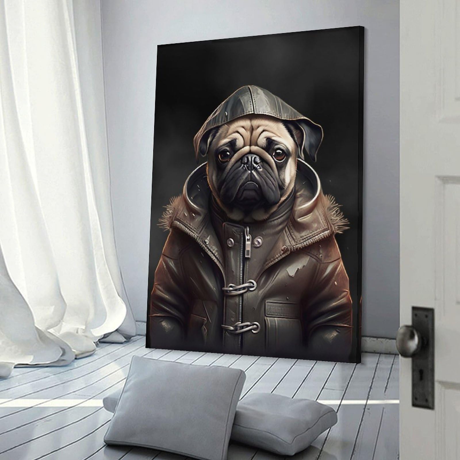 Junmoney Frame-Pug Dog Portrait Pug Dog Portrait Canvas Wall Art 20X30inch(50X75cm), For Art Walls, Layered Displays Or Homes, Decorative Artwork With Flexible Styling